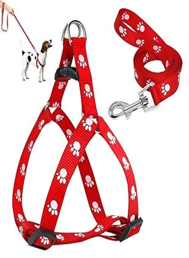 KittuPet طقم سرج ومقود قابل للتعديل من النايلون الناعم من KittuPet، مزين بطبعة مخالب، مناسب لجميع سلالات الكلاب والقطط والجراء - أحمر - Image 2